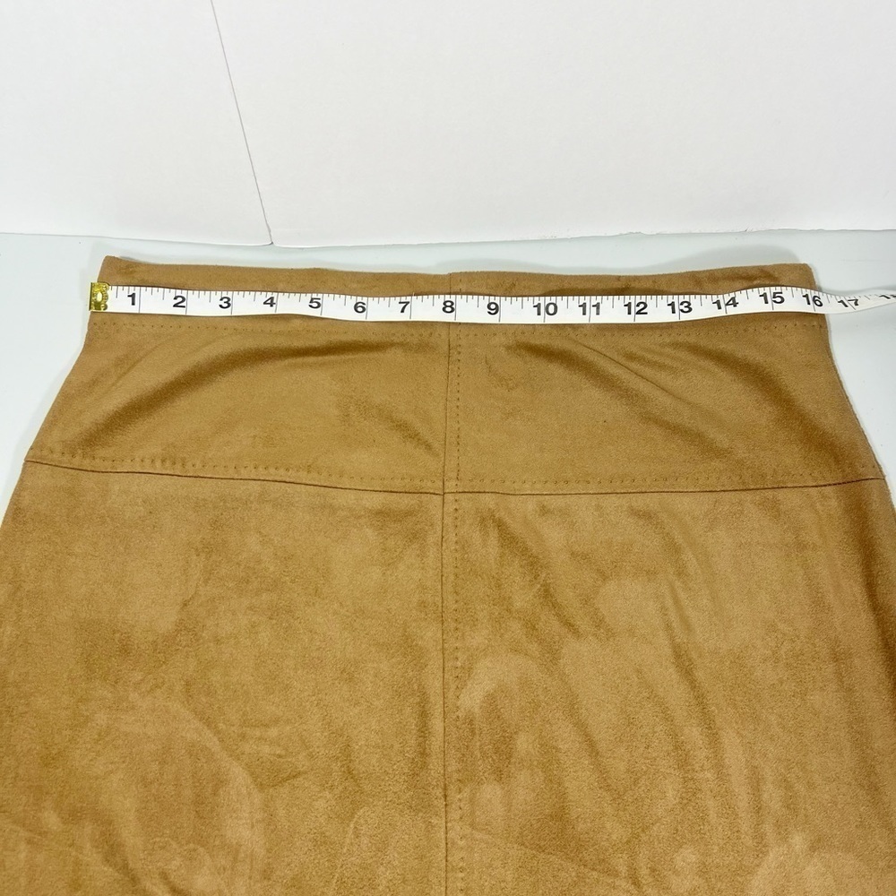 Sophie Max Vegan Suede Tan Camel Mini Skirt Stretch Womens Size Large - Picture 5 of 8